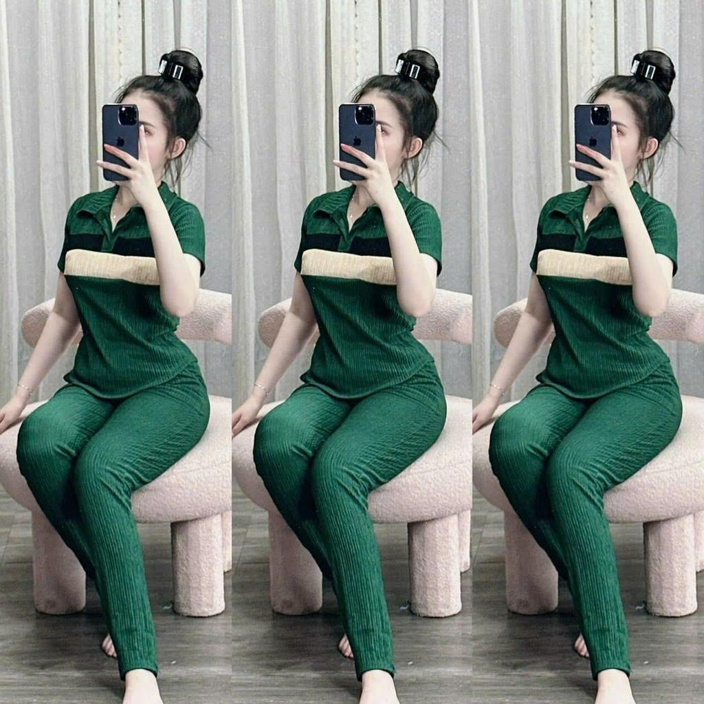 sét bộ xốp thái dài áo cổ bẻ ngắn tay