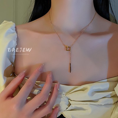 DREJEW Dây chuyền thép titan mặt hình học phong cách Hàn Quốc