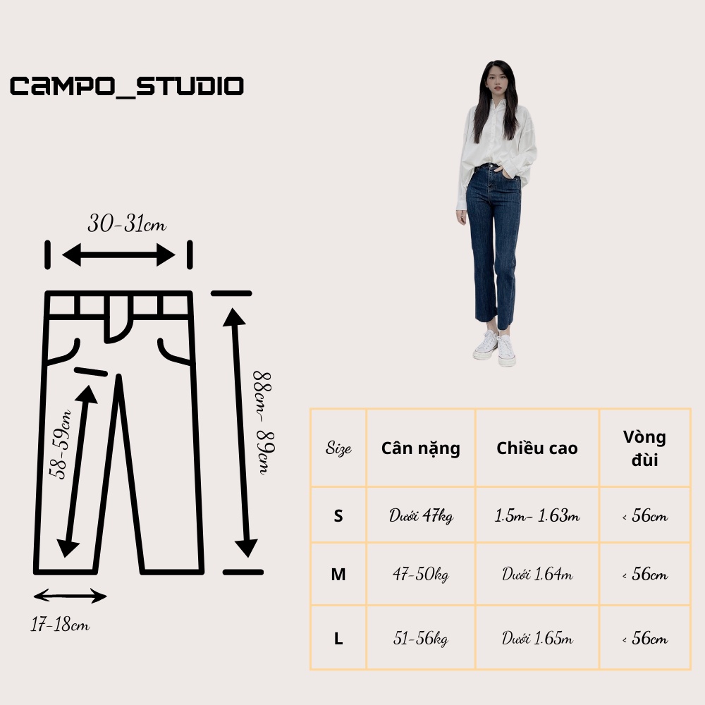 Quần jean ống đứng nữ cạp cao CAMPO quần bò ống đứng suông nhẹ nữ lưng cao phong cách Hàn Quốc