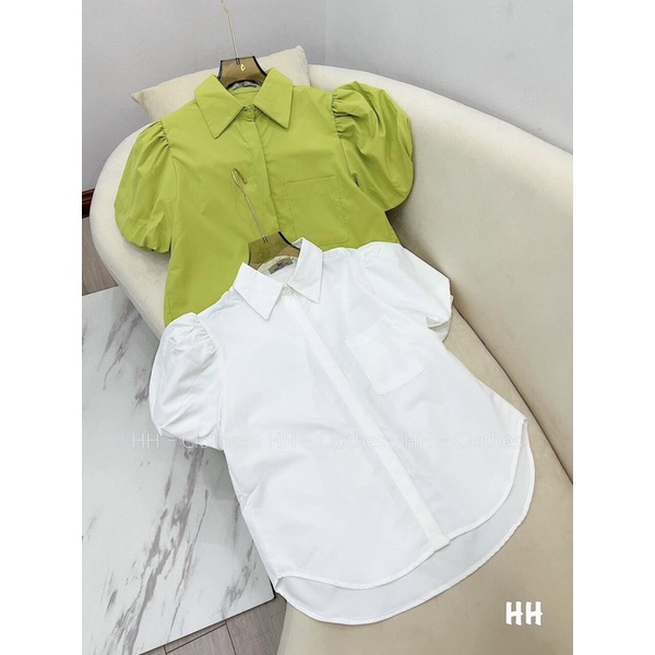 Áo sơ mi BBR tay bồng kẻ sọc siêu xinh-Sơ mi cộc tay chuẩn ảnh