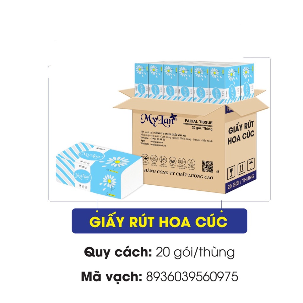 1 Thùng (20 gói) Giấy ăn, Giấy Rút Hoa Cúc 4 Lớp Mylan ( 400 tờ/ gói ) Siêu Tiết Kiệm,Siêu Dai,Siêu Mềm Mịn