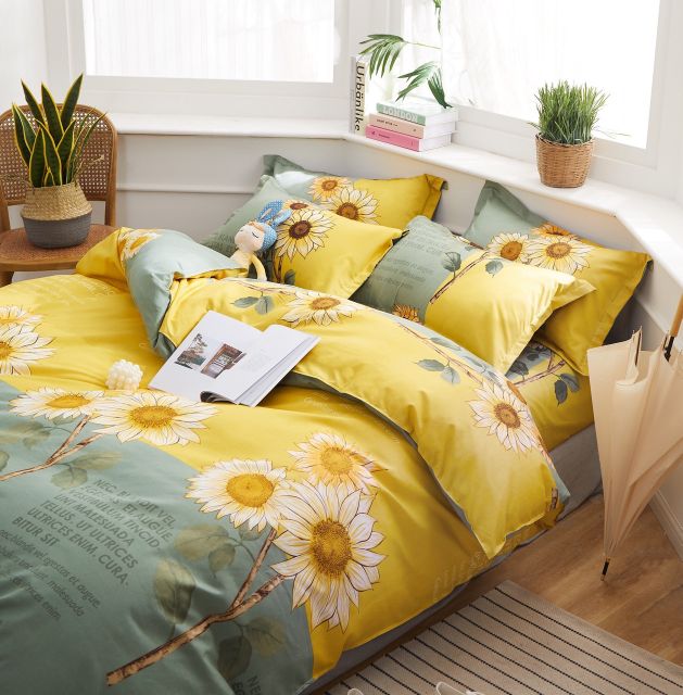 Bộ ga gối poly cotton poly - hướng dương mặt trời