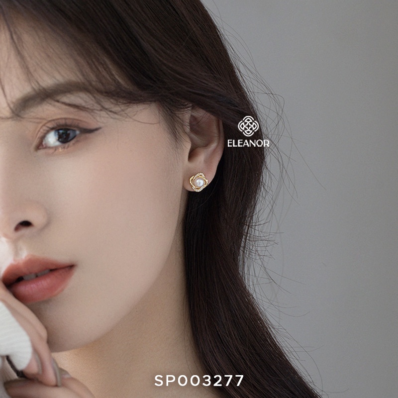 Bông tai nữ chuôi bạc 925 Eleanor Accessories đính đá viền xoắn ngọc trai nhân tạo phụ kiện trang sức 3277