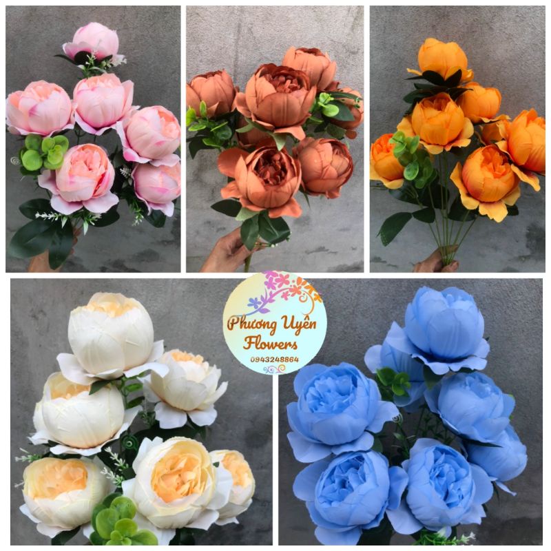 Cụm Hoa Trà Đavit 7 Bông Siêu Xinh_ hoa lụa cao cấp