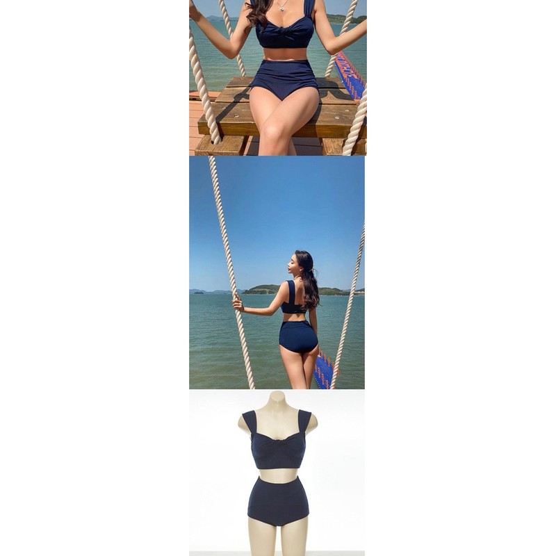 Bikini cạp cao áo xoắn ngực dây bản to hàng quảng châu siêu xinh