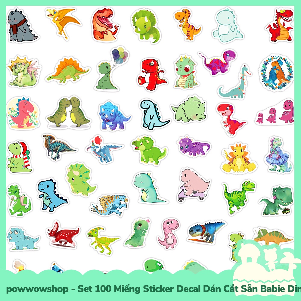 [Sẵn VN - Hỏa Tốc] Set 100 Miếng Sticker Decal Cắt Sẵn DIY Dán Trang Trí Vật Dụng Mẫu Babie Dinosaur Collection