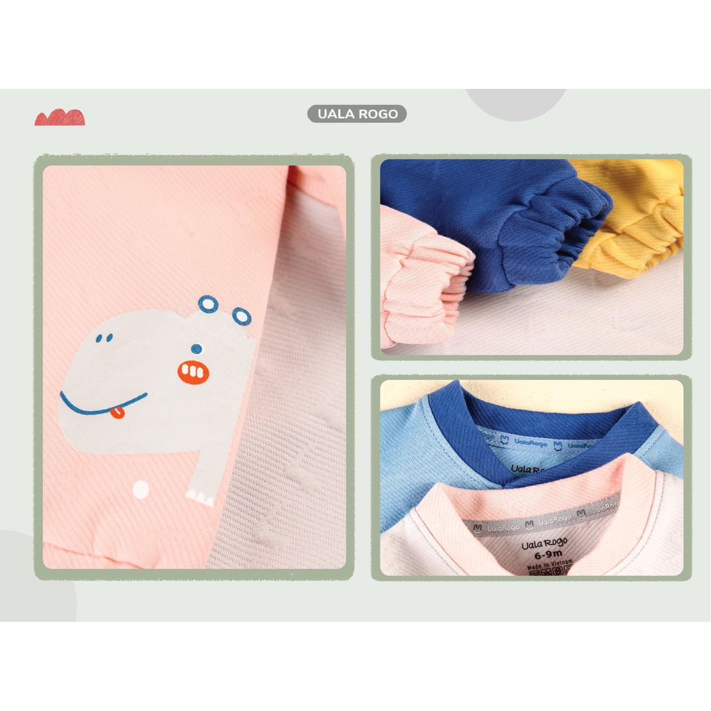 Áo khoác cho bé Ualarogo 6 tháng - 3 tuổi vải cotton nỉ có mũ chùm đầu tai gấu giữ ấm 2 túi