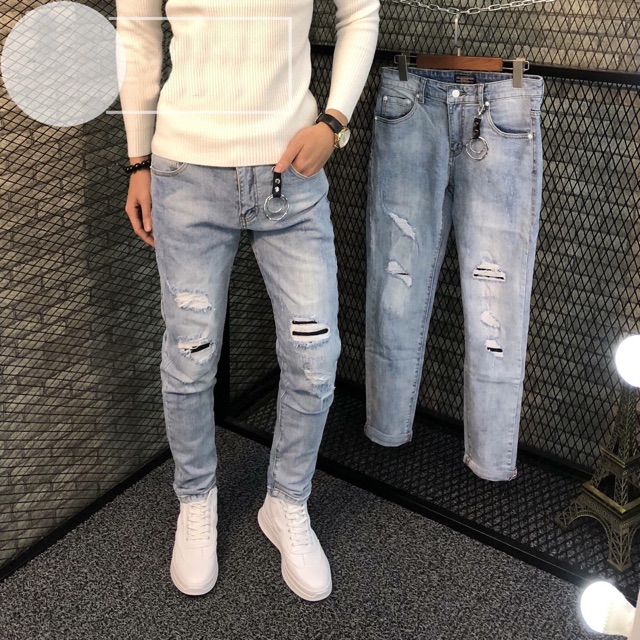 Jeans wash rách móc tròn