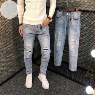 Jeans wash rách móc tròn