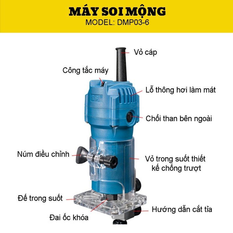 MÁY SOI MỘNG PHAY GỖ DongCheng DMP03-6 CÔNG SUẤT 530W, GIÁ RẺ NHẤT SHOPEE