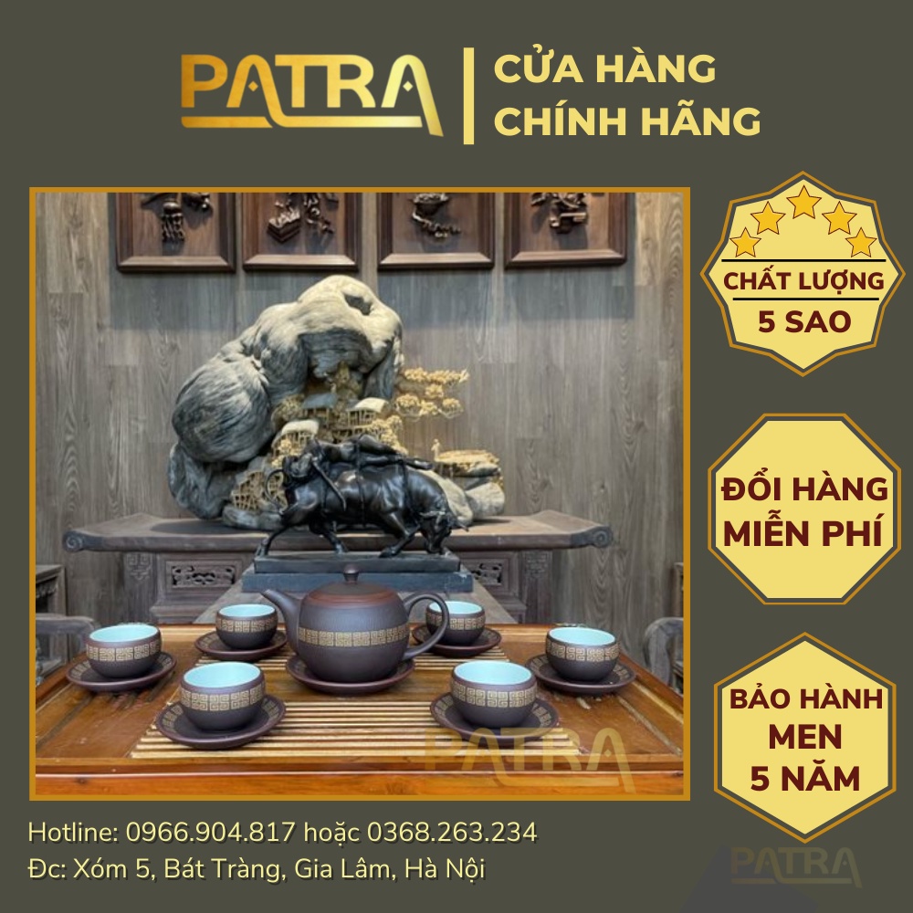 Bộ ấm chén uống trà cao cấp , bộ ấm trà Bát Tràng - trường sa kẻ chỉ