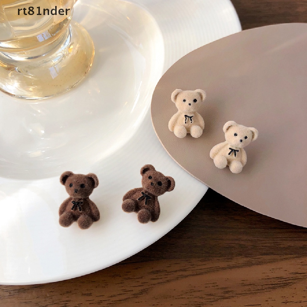Khuyên tai hình chú gấu dài bằng lông nhung dễ thương cho nữ