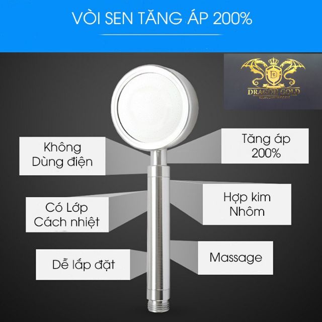 Vòi hoa sen , vòi sen tăng áp Dragon Gold bằng nhôm có mút lọc bẩn ( bát sen nhôm )