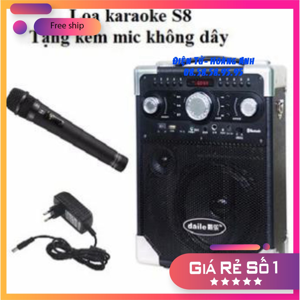 Loa Bluetooth Karaoke Daile S8 Xách Tay - Q8 (Tặng Kèm Micro Không Dây)