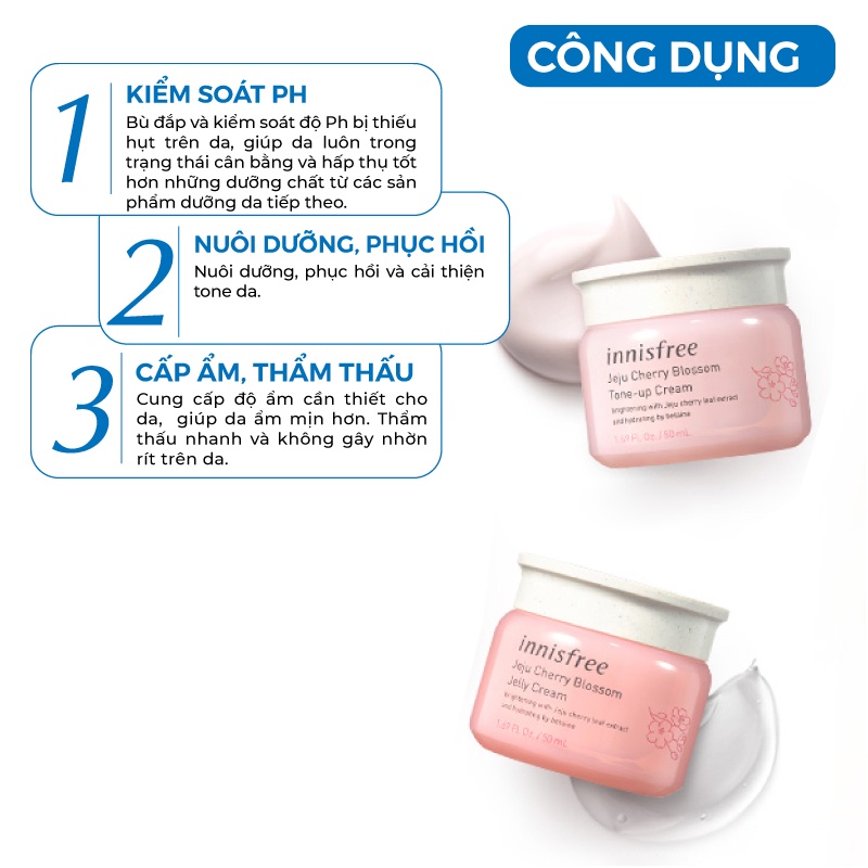 Bộ dưỡng trắng da - Bộ dưỡng ẩm từ hoa anh đào đảo Jeju innisfree Cherry Blossom Hàn Quốc 50ml