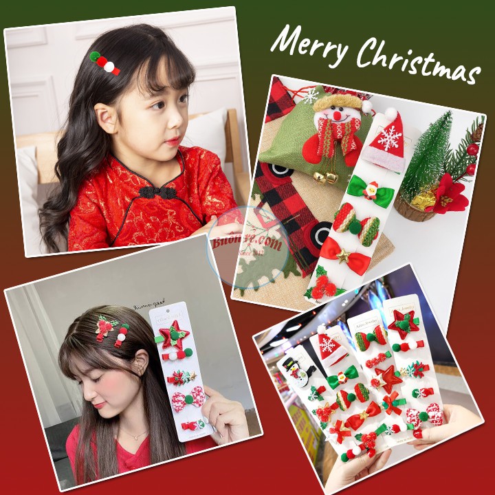 Set 5 Kẹp tóc Noel màu sắc dễ thương cho bé 01046