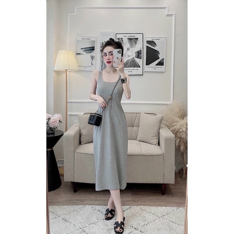 Váy xuông JIJAN DRESS thiết kế ba lỗ cổ tròn dáng xoè nhẹ trẻ trung, Đầm maxi nữ sát nách dáng dài đi biển