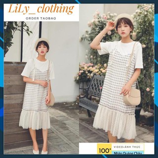 Váy nữ Quảng Châu [VIDEO+ẢNH  THẬT] đầm yếm caro nữ đuôi cá nhẹ nhàng đi chơi, đi làm - phong cách kiểu Hàn V29