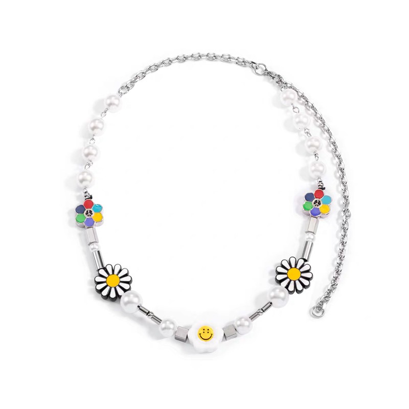 Dây Chuyền Mặt Hình Hoa Cúc Đính Ngọc Trai Phong Cách Hip Hop