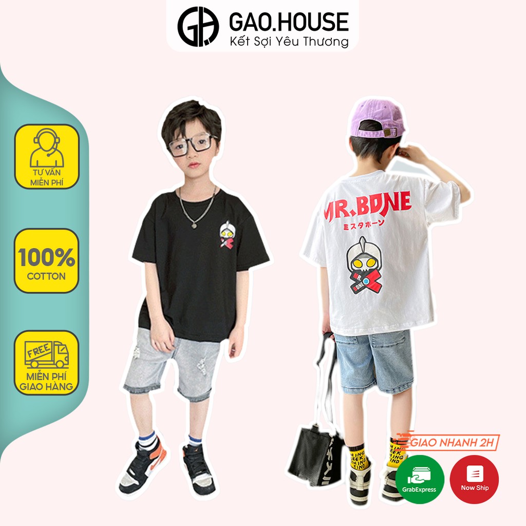 [Mã BMLT30 giảm đến 30K đơn 299K] Áo thun Gạo House cotton 4 chiều cổ tròn cộc tay Mr Bone cho bé trai -T25