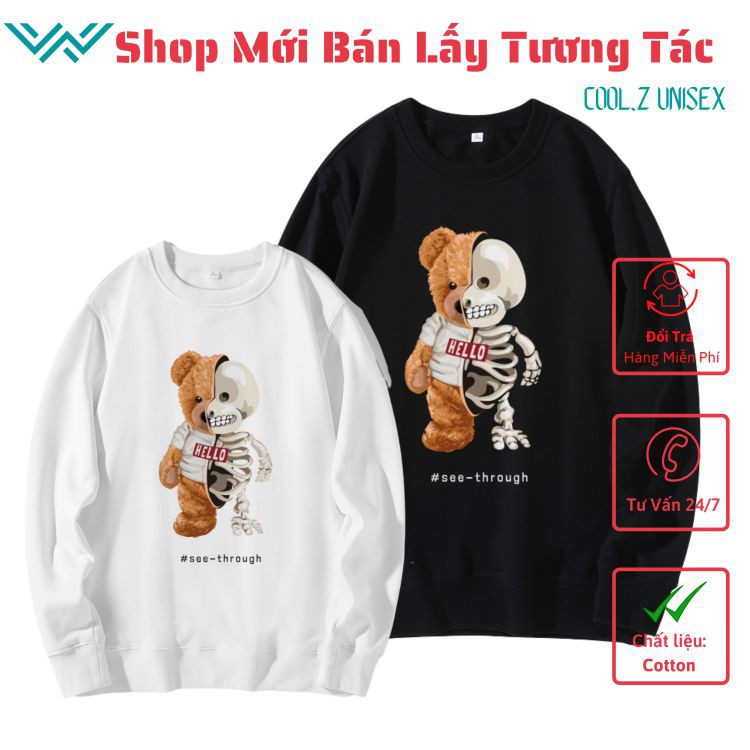 Áo Sweater phong cách Ulzzang Hàn Quốc tay dài họa tiết in hình Gấu Teddy cá tính CoolZ CZ605 | WebRaoVat - webraovat.net.vn