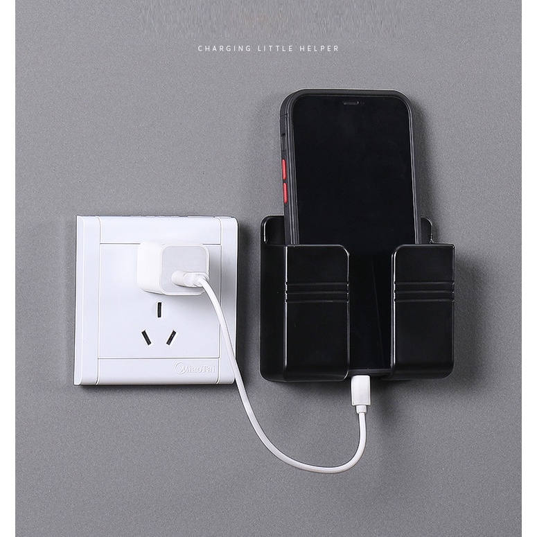Giá đỡ dán tường treo remote máy lạnh đa năng, kệ treo sạc điện thoại, đầu dây điện tiện lợi