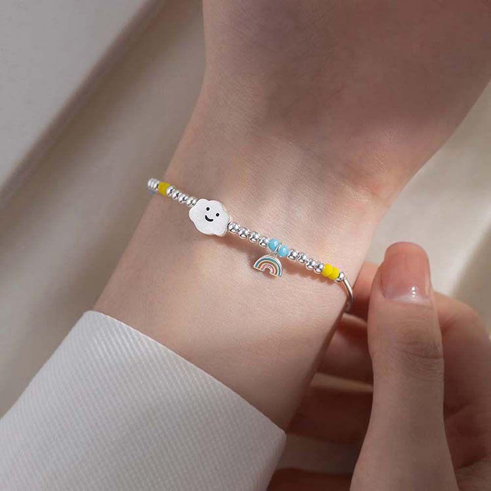 Vòng Tay Chuỗi Hạt Mặt Cười Màu Cầu Vồng Hình Trái Tim / Mặt Cười