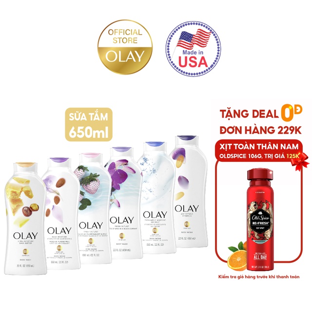 Sữa tắm Olay dưỡng da nhiều mùi hương 650ml