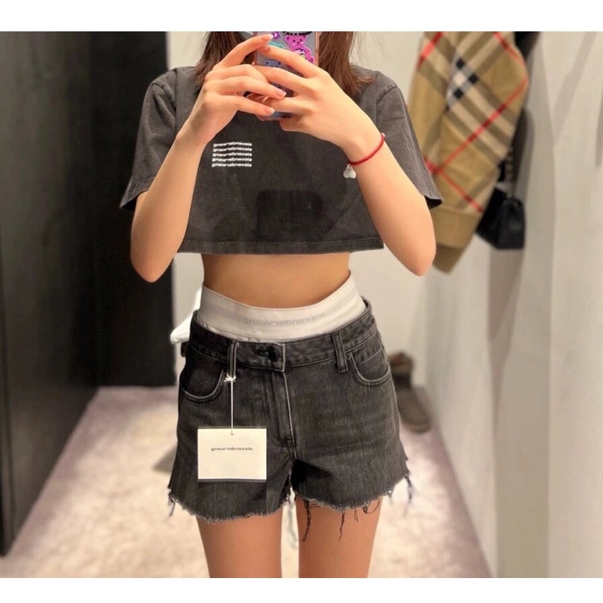 Aw 2021 Mới Quần Short Denim Giặt Eo Thấp Co Giãn
