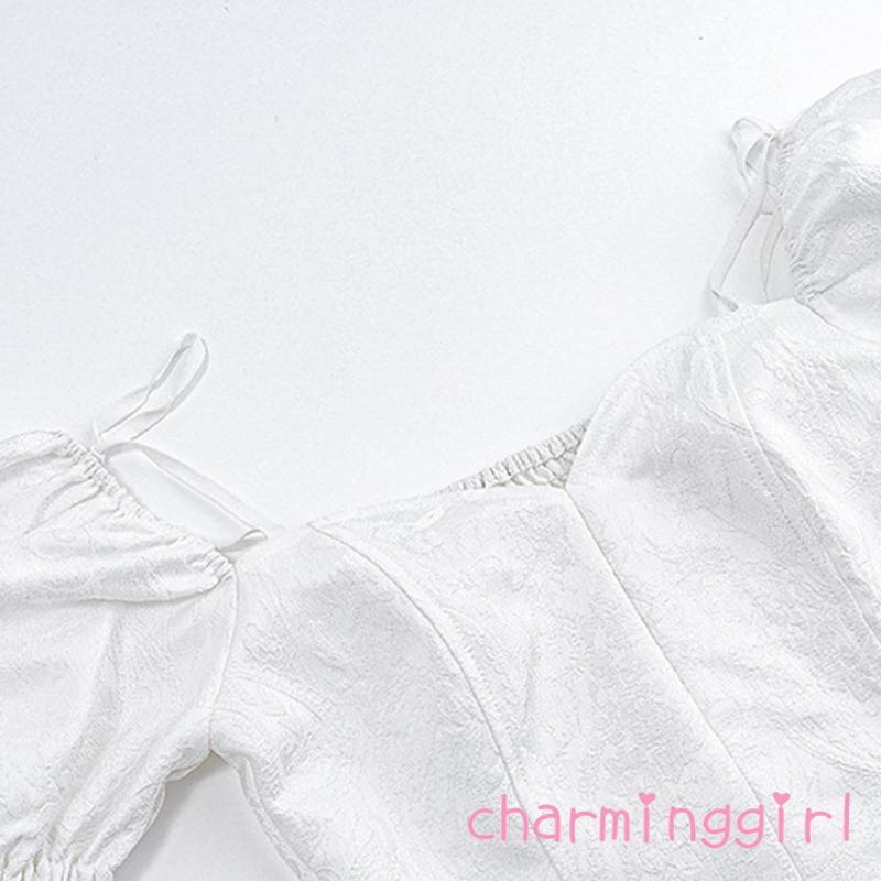 Áo Croptop Tay Phồng Ngắn Cổ Buộc Dây Thiết Kế Độc Đáo Thời Trang Quyến Rũ Cho Nữ