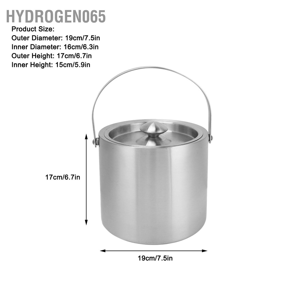 Hydrogen065 Thùng đá bằng thép không gỉ 3L cách nhiệt đôi có nắp đậy cho bia sâm panh