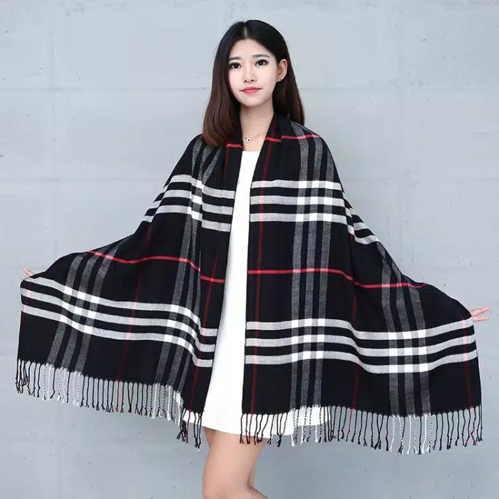 Burberry Khăn Choàng Cổ Vải Cashmere Giữ Ấm Mùa Đông Cho Nam Và Nữ Đen