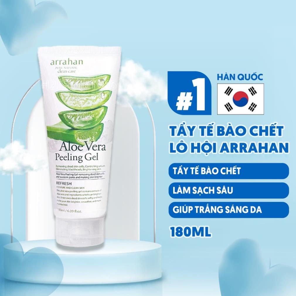 CHÍNH HÃNG -  Tẩy tế bào chết làm sạch và trắng sáng da chiết xuất từ lô hội Arrahan Aloe Vera Peeling Gel 180ml - Hàn Q