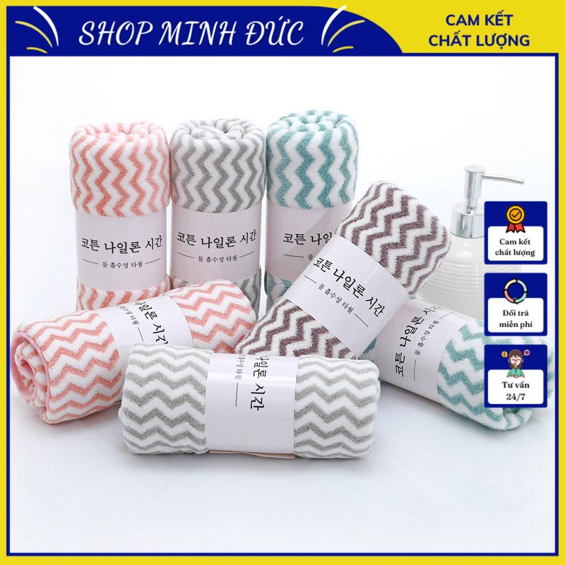Set 2 khăn mặt Hàn Kẻ, mềm mịn, thấm hút tốt 30x50cm (có dòng kẻ) dễ giặt, mau khô, không bị xù lông