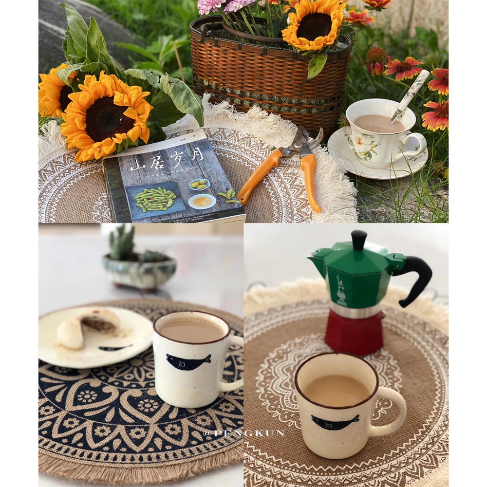 Tấm Lót Bàn Ăn Bằng Vải Lanh cotton Dày Cách Nhiệt Phối Tua Rua Phong Cách Moroccan Bắc Âu