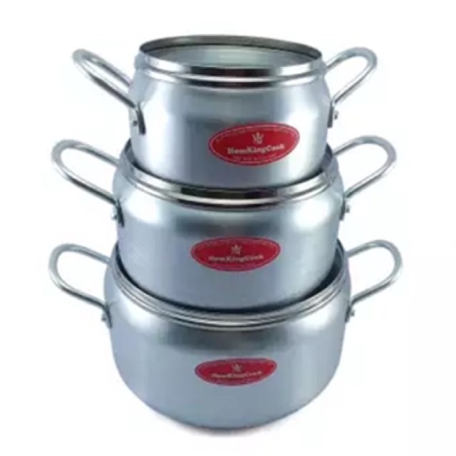 BỘ 3 NỒI NHÔM TRẮNG HOMEKING COOK HT06KC NẮP KÍNH