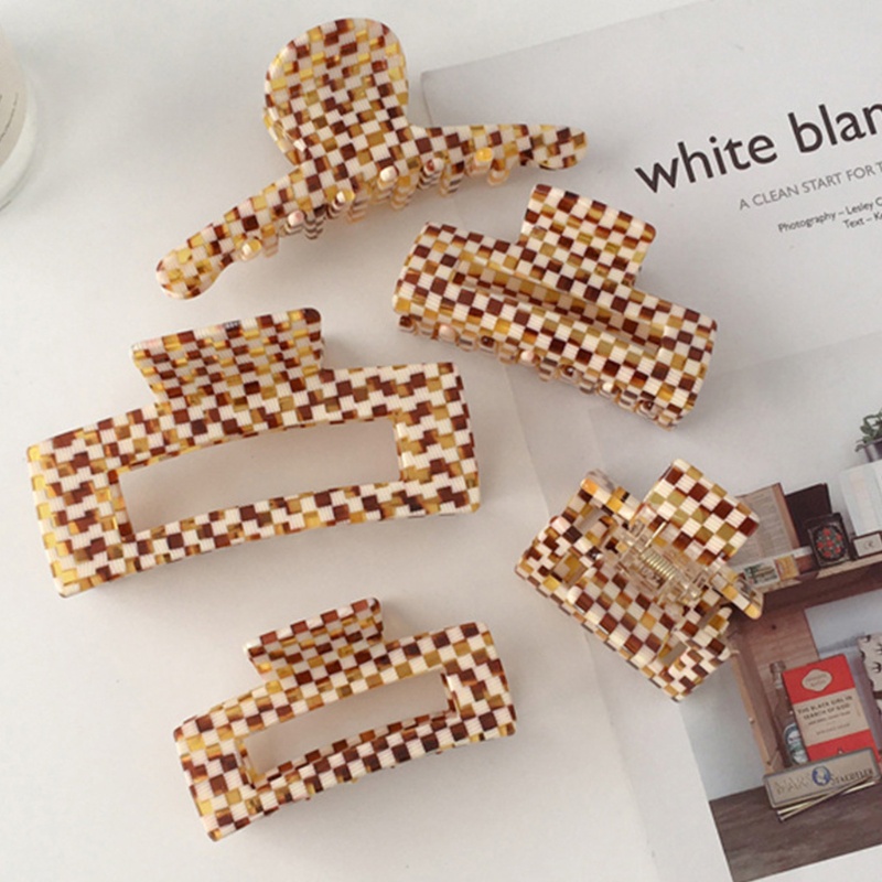 Kẹp Tóc Cà Phê / Tóc Đuôi Ngựa Họa Tiết Hình Học Kẻ Sọc Caro Phong Cách Vintage