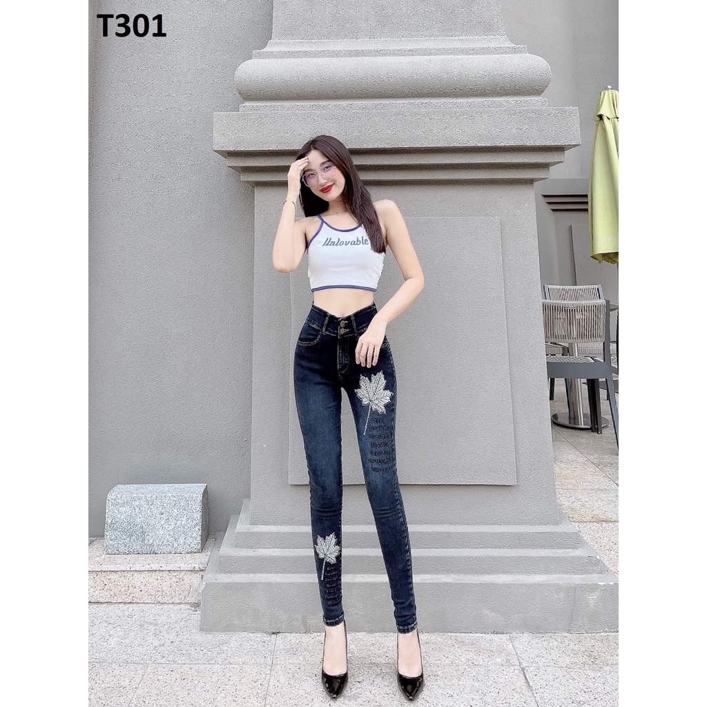 Quần jean nữ thêu hoa co giãn T301