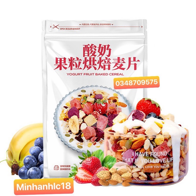 [Sẵn - Mua] Ngũ cốc sữa chua giảm cân cao cấp 500g mix hạt và hoa quả