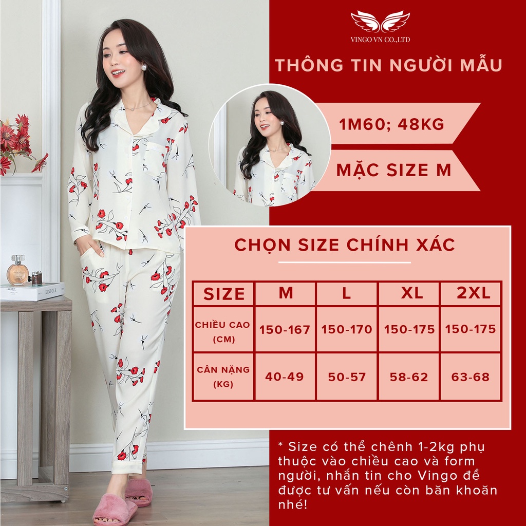 Đồ bộ nữ pyjama mặc nhà VINGO tay dài quần dài có eo mùa Thu Đông ấm áp cát Hàn cao cấp họa tiết hoa lá H614 - TDQD | BigBuy360 - bigbuy360.vn