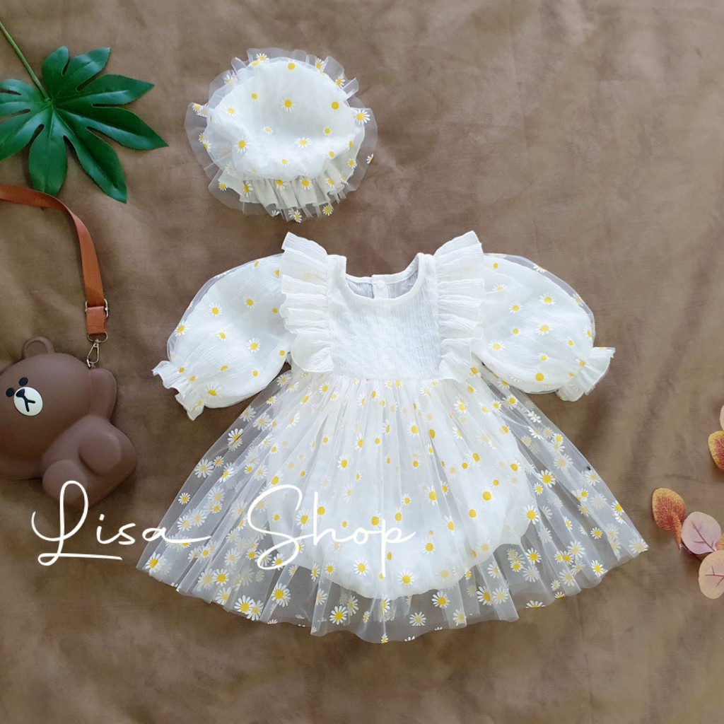 Body váy cho bé cúc trắng