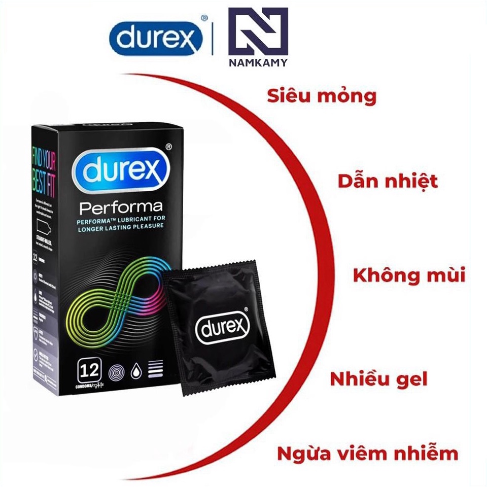 Bao cao su Durex Performa, bao cao su Durex siêu mỏng, bcs kéo dài thời gian quan hệ hộp 12 bao NAMKAMY BS41