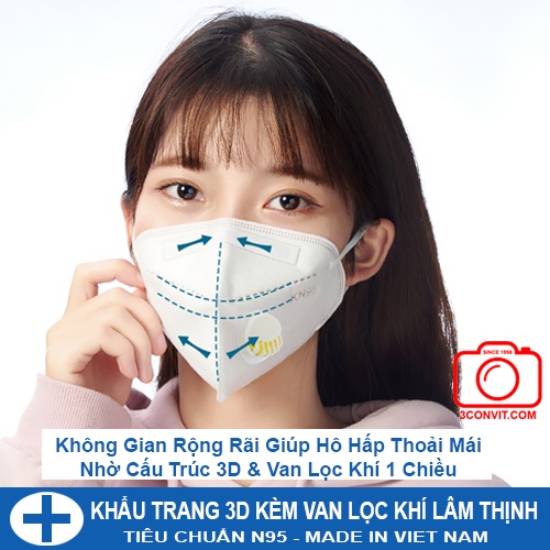 Hộp 10 khẩu trang 3D kèm van lọc khí Lâm Thịnh tiêu chuẩn N95