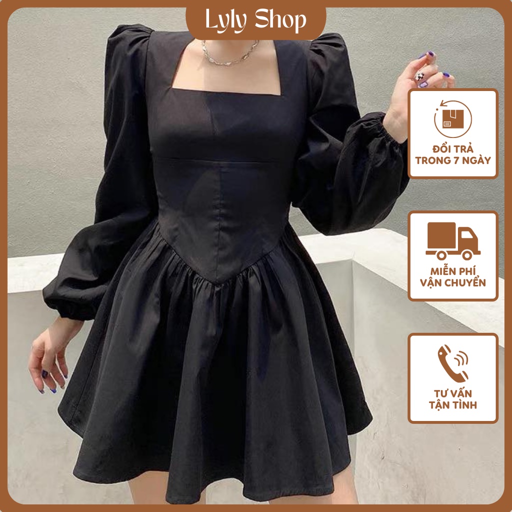 Đầm cổ vuông tay phồng  H1