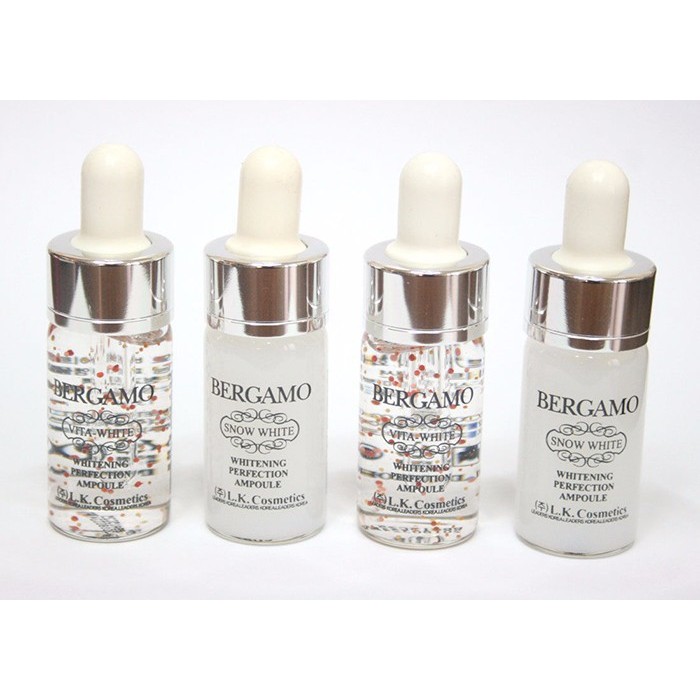 Serum Bergamo Snow White Whitening Perfection và Bergamo Luxury Gold Collagen &amp; Caviar 13ml x 4 ống