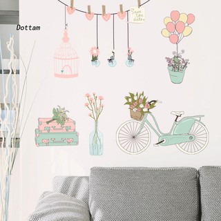 Miếng Dán Tường Trang Trí Hình Xe Đạp Và Hoa