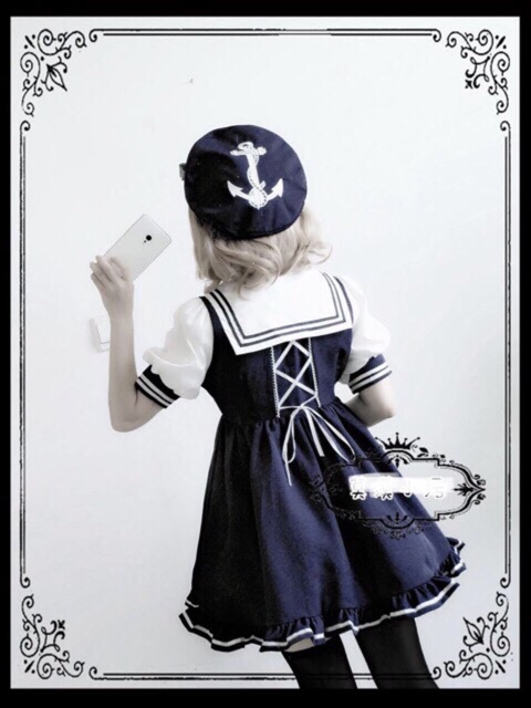[Order] YAS0522-Váy Lolita thủy thủ cổ vuông thêu mỏ neo