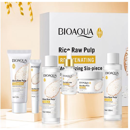 Bộ dưỡng da mặt cao cấp chiết xuất từ gạo Rice Raw Pulp Bioaqua 6 sản phẩm