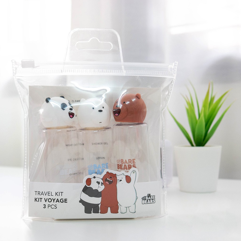 Set bình chiết mỹ phẩm du lịch 3 món anh em gấu We Bare Bears Chúng tôi đơn giản là gấu chính hãng Miniso