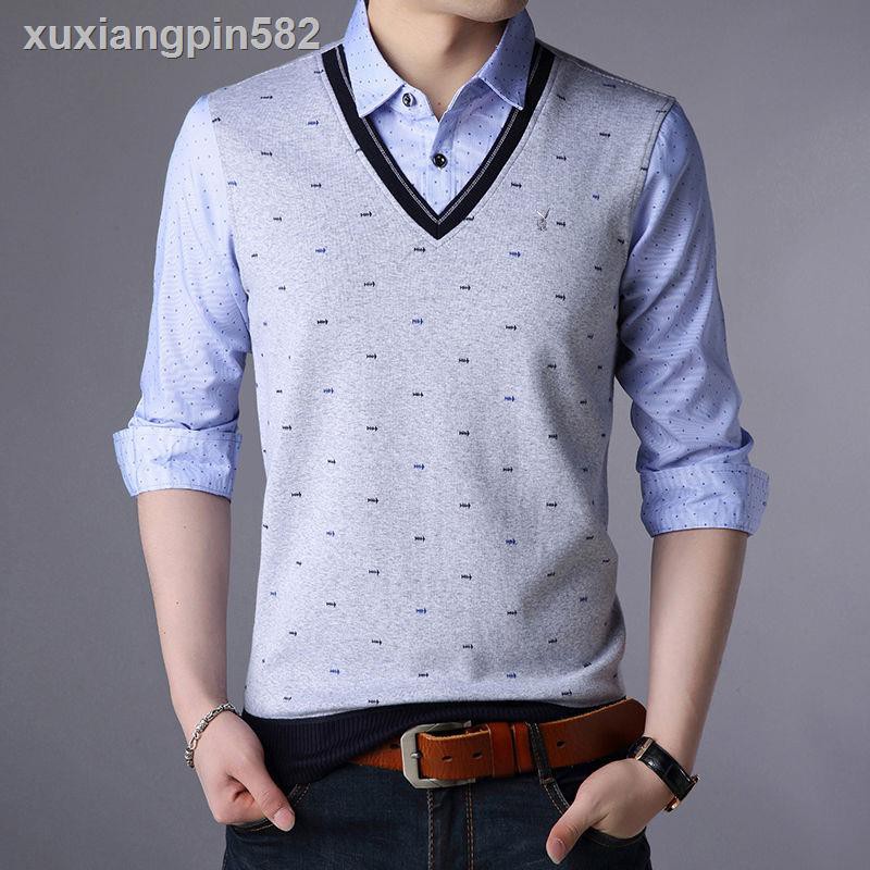 ✠❅✷Áo len Playboy giả hai lớp cổ chữ V thời trang cho nam